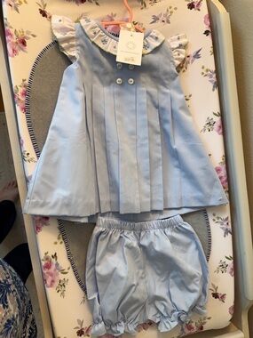 The Proper Peony Light Blue Baby Dress Set with Bloomers
